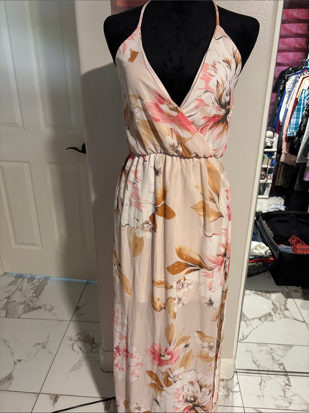Charlotte Russe Blush Floral Halter Maxi Dress